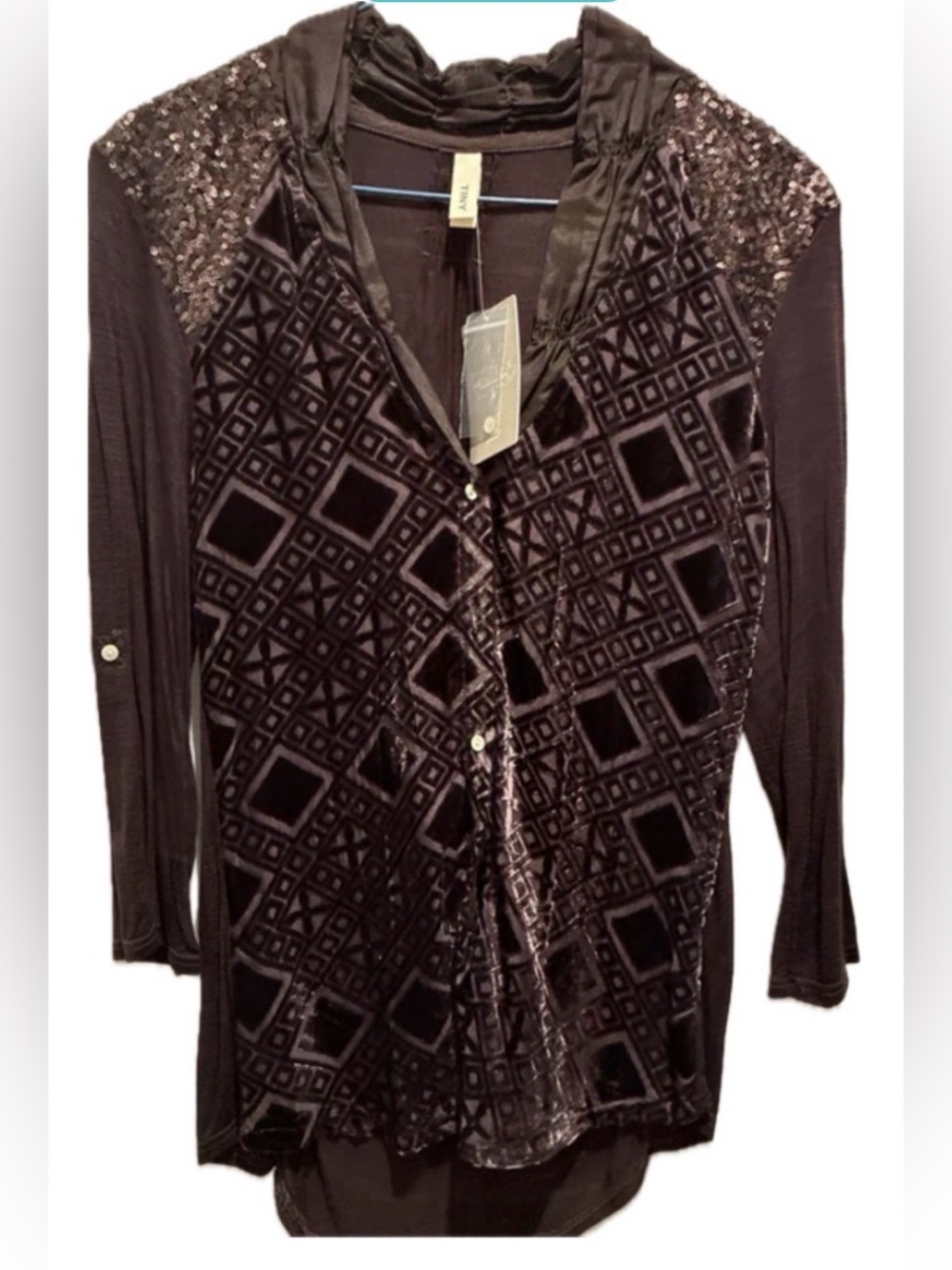 NWT Anthropologie Chocolate Velvet Sequin Button Down Top (Size Sm. Retail: $98)